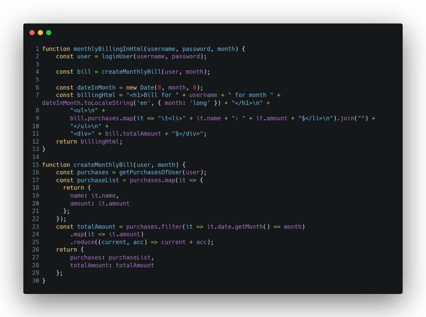 Abbildung 3: Extract Function: createMonthlyBill()