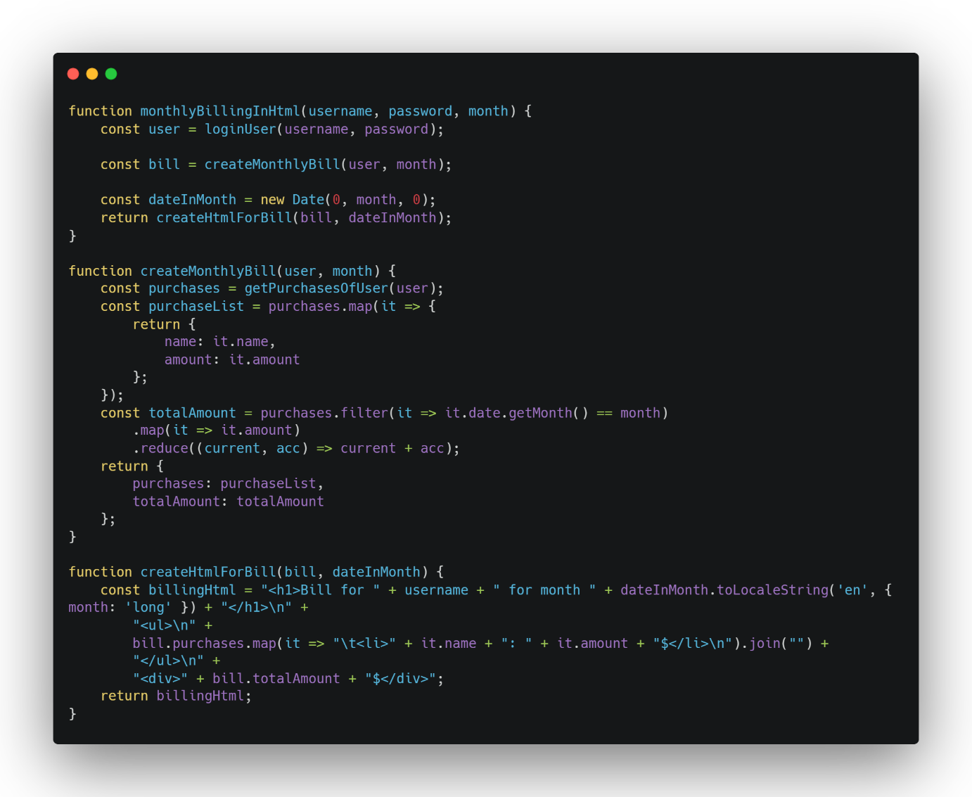 Abbildung 4: Extract Function createHtmlForBill()