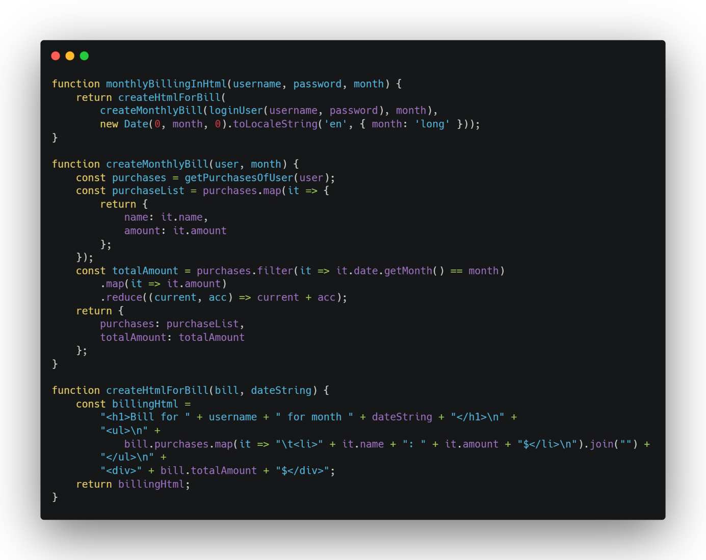 Abbildung 6: Inline Variables in monthlyBillingInHtml()