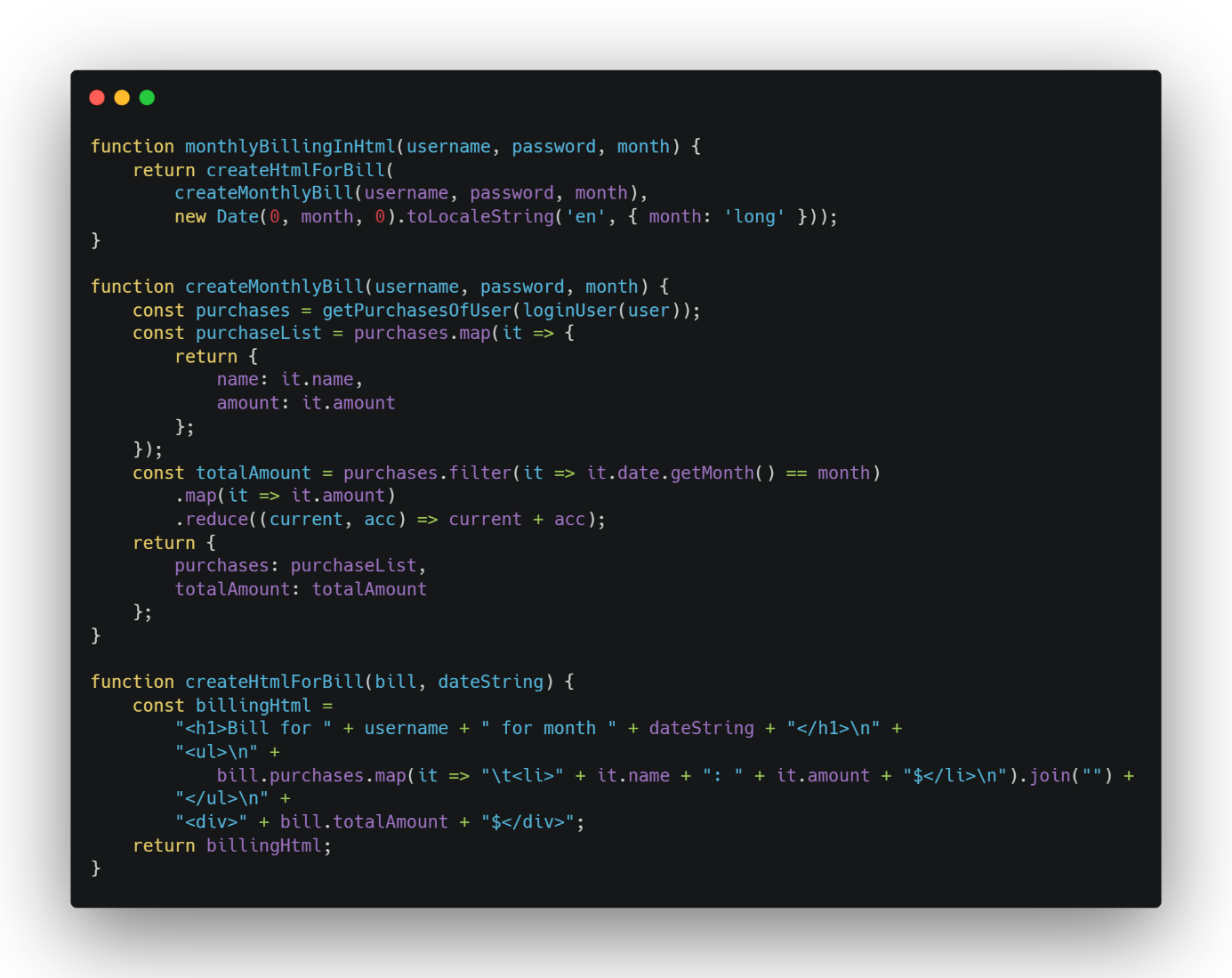 Abbildung 7: Change Function Declaration of
createMonthlyBill()